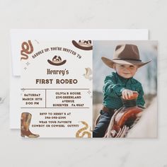 a birthday card with a photo of a boy on a horse wearing a cowboy hat