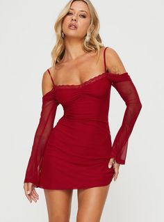 Edmone Long Sleeve Mini Dress Red Mini Dress Red, Dress Sweetheart Neckline, Vegas Dresses, Party Dresses Online, New Years Eve Dresses, Eve Outfit, Off The Shoulder Long Sleeve, New Years Eve Outfits, Outerwear Outfit