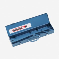 a blue tool box with tools in it