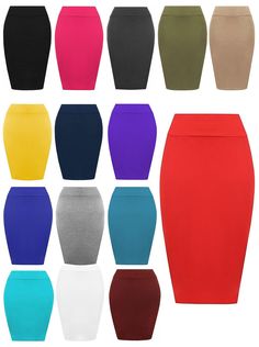 Product Specification Ladies Plain High Waist Knee Length Pencil Midi Skirt Womens Comfy Bodycon Stretchy Skirt Item Conditions: New Very Good Quality Fabric To Use For All Occasions Ladies Plain High Waist Knee Length Pencil Midi Skirt Womens Comfy Bodycon Stretchy Skirt Style: Pencil Skirt  Theme: Casual wear Pattern: Plain Available Colors: Please See The Drop down List For Colors Material: 95% Viscose, 5% Elastane Garment Care: Machine Washable Easy Care Best Quality Product Made From Soft M Style Jupe, Pencil Midi Skirt, Stretchy Skirt, Midi Skirt Pencil, Skirt Fashion, Crayon, Quality Fabric, Pencil Skirt, Knee Length