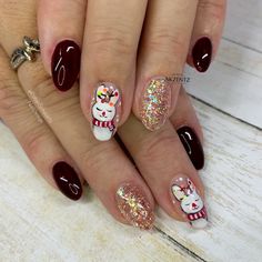 Oval nails, gel nails, winter nails, christmas nails, bunny nails, glitter nails Gel Nails Winter, Bunny Nails, Snow Bunnies