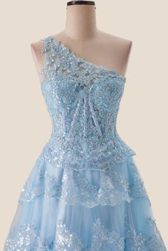 One Shoulder, Light Blue, Formal Dresses, Dresses, Blue