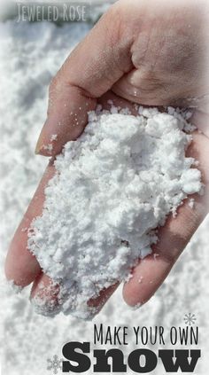 someone is holding some white powder in their hand with the words make your own snow flakes