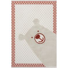 a white and red towel with a bear on it