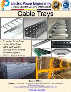 an advertisement for cable trays with pictures of the different types and materials in it