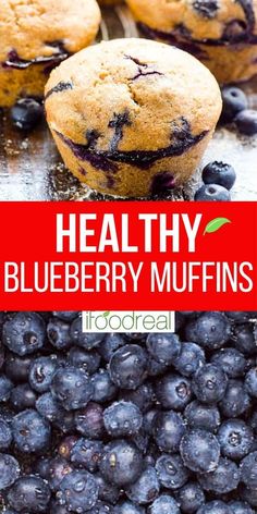 healthy blueberry muffins with text overlay