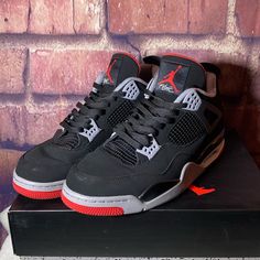 Black & Red With Gray Jordan 4s Og Bred Has Hang Tag & Original Box Excellent Condition, Small Scuff On Front Toe Jordan Size 14 Black Air Jordan 4 With Rubber Sole For Streetwear, Air Jordan 4 Black With Red Sole For Sports, Black Air Jordan 4 With Red Sole, Black Air Jordan 4 With Red Sole And Leather, Air Jordan 4 Black With Red Sole For Streetwear, Casual Black Air Jordan 4 With Red Sole, Black Leather Air Jordan 4 With Rubber Sole, Air Jordan 4 Black With Contrast Sole, Black Air Jordan 4 With Contrast Sole