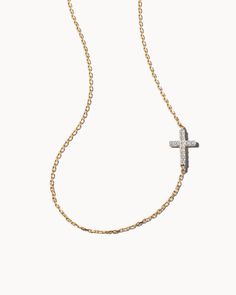 Cross Strand Necklace in 14k Yellow Gold | Kendra Scott Cross Necklace Gold, Sideways Cross Necklace, Yellow Gold Drop Earrings, Cross Necklace Sideways, Kendra Scott Necklace, Gold Band Ring, Cross Jewelry, Gold Price, Gold Drop Earrings