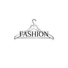 a black and white image of a hanger with the word fashion on it