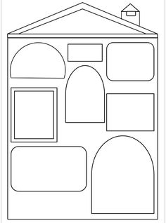 a drawing of a house that is outlined in black and white