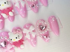 Sanrio Hello Kitty Press on Nails With Bow Charm Pearl and Etsy Trendy Hairdos, Nails With Charms, Charm Nails, Fresh Hairstyles, Effortless Waves, Bow Charm, Extension Designs, Hello Kitty Nails