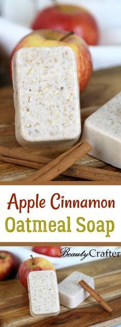 apple cinnamon oatmeal soap on a cutting board