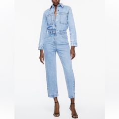 Brand New With Tags! Size S Jean Jumpsuit, Zara Denim Jeans, Grey Pleated Skirt, Skort Dress, Zara Black Dress, White Skort, Straight Cut Pants, Gingham Pants, Dressy Pants