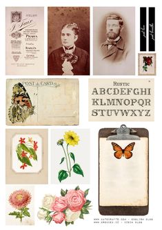 an old fashioned postcard with flowers and butterflies on it's side, including the letter