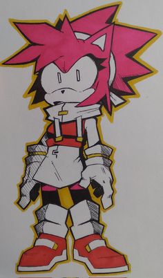 a drawing of sonic the hedgehog with pink hair