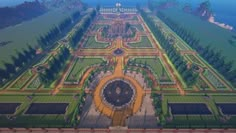 an aerial view of a large garden with lots of trees and plants in the center