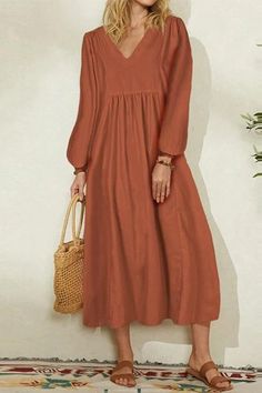 Midi Long Sleeve Spring Dress - Nord Balloon Sleeve Dress, Womens Fall Dress, Lantern Sleeve Dress, Dress Sleeve Styles, Retro Mode, Puff Long Sleeves, Long Dress Casual, Comfortable Room, Linnet