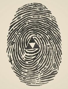 a black and white image of a fingerprint with an upside down triangle on it