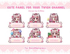 the cute kitty character stickers are shown in four different positions, including one for each girl