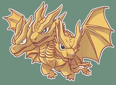 a yellow dragon with blue eyes and wings on it's back, flying through the air