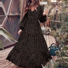 Lasaky - Origin of Creative Winter Casual Snow Chiffon Sweater Dress with Round Neck and Flared Design Dirndl Outfit, Sundress Casual, Floral Print Tunic, Womens Fashion Casual Winter, Dress Sleeve Length, Printed Robe, Chiffon Floral, Chiffon Fashion, Mini Robes