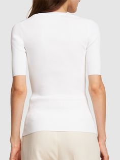 Ribbed collar, cuffs and hem. Model is wearing a sizeS Rib Knit Top, Ribbed Shorts, Favorite Daughter, Ribbed Knit Top, Henley Top, Elbow Sleeve, Marc O'polo, Elbow Length Sleeve, Short Sleeved Sweaters