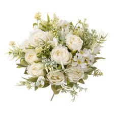 a bouquet of white flowers and greenery