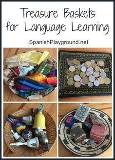 there are many different things in this basket to teach children how to use language and math skills