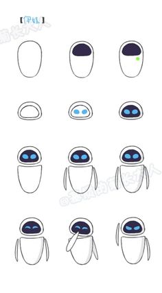 the instructions for how to draw an alien with different facial expressions and head shapes, including eyes