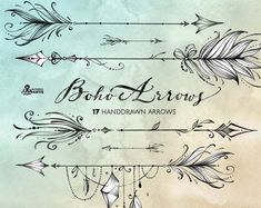 an ornate set of arrows and feathers with the words boho & arrow on them