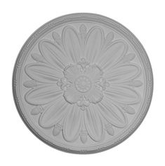 a white ceiling medallion with an intricate flower design