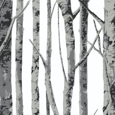 a black and white photo of trees with the words peel and stick written on them