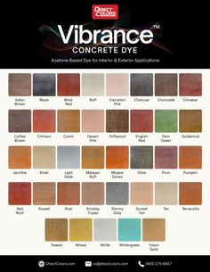 the color chart for vibrance concrete dye