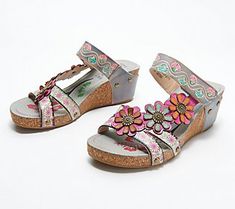 You'll Delight in these French-inspired leather slide sandals, featuring an asymmetrical floral detail and a padded insole for comfort. From L'Artiste by Spring Step. L'artiste By Spring Step, Leather Slide Sandals, Leather Slides, Asymmetrical Design, French Inspired, Sandal Espadrille, Slide Sandals, Wedge Sandals, Womens Sandals