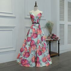 Floral Print Full Length Satin Bridesmaid Dress - Uniqistic.com Bridesmaid Dresses 2018, Prom Dress Pictures, High Neck Prom Dress, Plus Size Evening Gown, Trendy Party Dresses, Printed Prom Dresses, Satin Bridesmaid Dress, Evening Dress Long, Best Prom Dresses