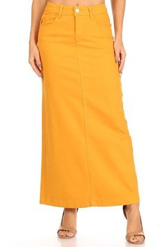 stretch twill basic calf length pencil skirt 38" Length No Back Slit Pockets 98% Cotton 2% Spandex True to size Please order according to your number size. Size No. Size Waist Hips Length XS 0/1 27" 34.5" 38" S 2/4 29" 36.55" 38" M 6/8 31" 38.5" 38" L 10/12 33.5" 41" 38" XL 14 36." 43" 38" 2XL 16 38.5" 45.5" 38" 3XL 18/20 41" 48" 38" Modest Woman, Mustard Skirt, Elastic Waistband Skirt, Twill Skirt, Office Skirt, Denim Maxi, Denim Maxi Skirt, Pretty Clothes, Feminine Dress