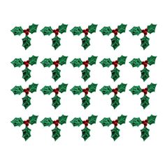 christmas holly appliques in green and red on a white background, set of 12