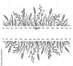 the border with flowers and leaves on white background for text or logo, hand drawn