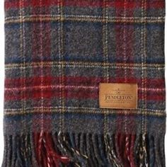 A Handsome And Sometimes Hard-To-Find Pendleton Charcoal Stewart Motor Robe. This Tartan Plaid Throw/Blanket Has A Convenient Leather Carrier. Plaids In Red And Gray Color The 50 X 66-Inch Packable Throw With A Pendleton Leather Patch In One Corner. A Nice Touch. A 3-Inch Self-Fringe Finishes The Edges On This 100% Soft Wool Throw. Can Be Used Inside Or Outside For Picnics, At Home On The Sofa, Or A Leg Warmer For The Stadium. Great Holiday Gift. Made In The Pendleton Tradition Of Excellence. Wool Blanket Men, Wildwood Plaid Blanket, Wool Blanket Edging, Wool Blanket Pendleton, Recycled Wool Sweater Blanket, Wool Blanket Stitch, Tartan Plaid Furniture, Wool Blanket Christmas Trees, Pillows Made From Wool Blankets