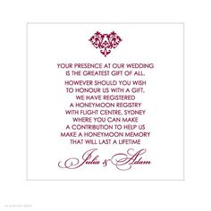 a wedding card with the words, your presence at our wedding is the greatest gift of all