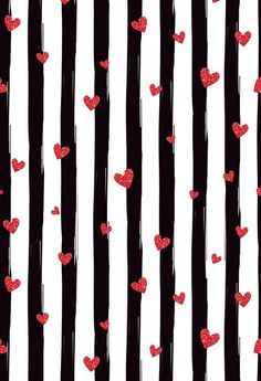 red hearts on black and white striped background