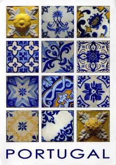 a book with many different blue and white tiles on it's cover, including the words portugal