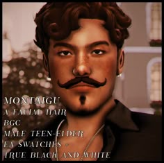 an animated image of a man with a moustache on his face