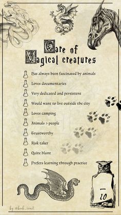 an animal's life cycle with the words, care of magical creatures and their meanings