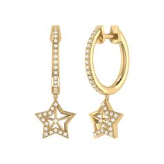 The Lucky Star Hoop Earrings inspire you to claim your inner ambition and shoot for the stars. Crafted in 14K Yellow Gold, these hoop earrings feature 100% natural, genuine diamonds. 0.16 carats of diamonds are used in individual plate prong and collet prong settings. These earrings sit perfectly below the ear lobe and are 25 mm long, 9.2 mm wide and 3 mm thick. These earrings are beautifully presented with the inspirational poem 'Dreamer' written by the LMJ founder & CEO. *Note: This piece is handmade on a made-to-order basis. Please allow 2 weeks for delivery. Star Hoop Earrings, Store Jewelry, Lucky Star, Diamond Hoop Earrings, Yellow Diamond, Jewelry Earrings Hoops, Star Designs, Silver Diamonds, 14kt Gold