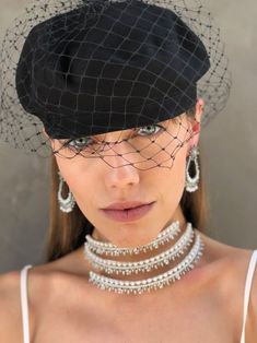 model wearing colette jewelry Warrior Necklace, Necklace Craft, Gold Necklace Set, White Gold Necklaces, Black Diamonds, Akoya Pearls, White Diamonds, Conflict Free Diamonds