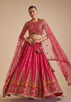 Hot Pink Embroidered Silk Lehenga Prevasu - Fabilicious Fashion Elegant Raw Silk Lehenga With Floral Embroidery, Elegant Art Silk Choli With Floral Embroidery, Dola Silk Floral Embroidery Set For Reception, Festive Choli With Floral Embroidery And Traditional Drape, Festive Choli With Floral Embroidery, Transitional Bollywood Lehenga With Floral Embroidery, Traditional Lehenga With Floral Embroidery For Reception, Embroidered Dola Silk Choli For Traditional Ceremonies, Transitional Bollywood Choli With Floral Embroidery