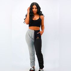 Runched Pants Split Color Brand New With Tags Fitted Black Joggers For Spring, Black High Waist Joggers For Spring, High Waist Black Joggers For Spring, Black High-waist Joggers For Spring, Nike Trends, Brandy Melville Sweatpants, Adidas Super, Soccer Pants, Blue Sweatpants