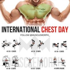 an advertisement for the international chest day, with images of men doing exercises on their chest