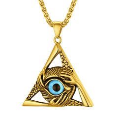 td {white-space:pre-wrap;border:1px solid #dee0e3;} Evil Eye symbolizes guardian, blocking all bad things and bringing good luck. Vintage detailed triangle evil eye amulet necklace, protection necklace, made of high quality stainless steel, lead free and nickel free. The Evil Eye amulet necklace can be a perfect gift for your loved ones to become a cherished keepsake.   SPU:  PSP40003  Collection:  Masonic  Material: Stainless Steel  Weight: 40.8g  Chain Length: 22+2 inches  Pendant Size: 51.3mm Hand Evil Eye, Good Luck Necklace, Evil Eye Necklace Gold, Pre Wrap, Amulet Necklace, Triangle Necklace, Triangle Pendant, Protection Necklace, Bad Things